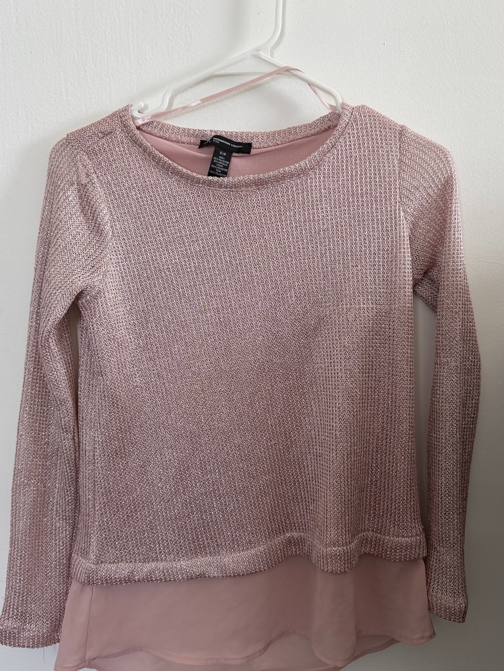 INC International Concepts Blush Pink Layered Knit Scoop Neck Sweater
